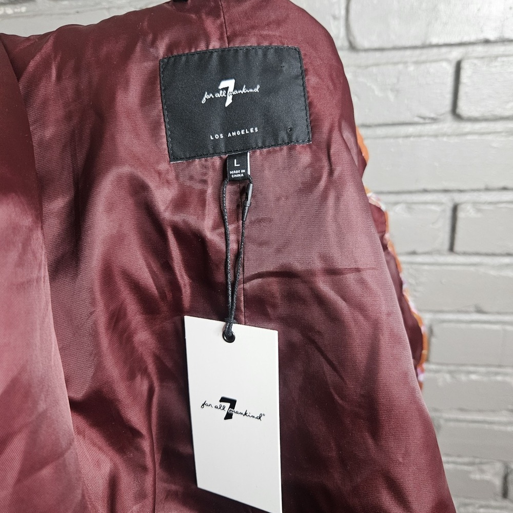 7 For All Mankind Women Cropped Quilted Floral Barn Jacket Chore Coat L Red NWT - Picture 11 of 16